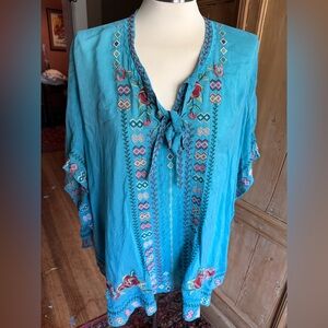 Johnny Was! Teal Turquoise Poncho Tunic Size Small OS Fits most!
